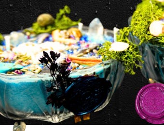 Ritual Candle Crystal "Crystal Ocean Magic" with Crystals*Magic Candle Rock Crystal, Turquoise, Aquamarine*Special Spiritual Gift