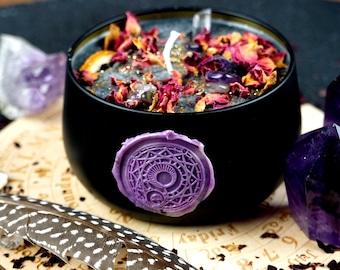 Ritual candle "Protection" with crystals*Magic candle rock crystal amethyst*special spiritual gift