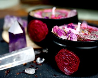 Ritual Kerze "Free your inner witch" mit Kristallen und link zur Meditation*Magische Kerze Amethyst*besonderes spirituelles Geschenk