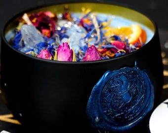 Ritual candle "Power" with crystals * Magic candle rock crystal and celesite * special spiritual gift