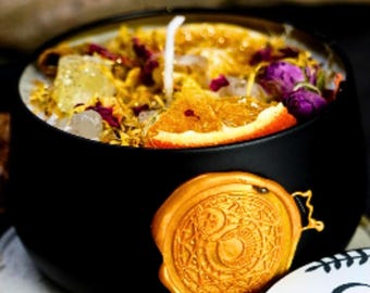 Ritual Candle "Luck" with Crystals*Magic Candle Rock Crystal Citrine*Special Spiritual Gift