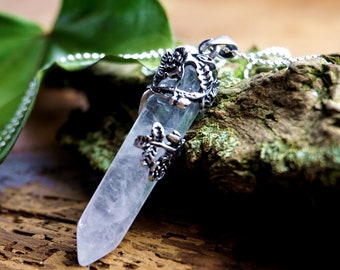 Rock crystal pendulum chain*raw stone lace*spiritual gift*yoga jewelry