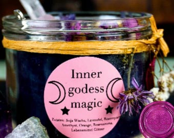 Ritual Candle "Inner Goddess Magic" with Crystals*Magic Candle Rose Quartz Amethyst*Special Spiritual Gift