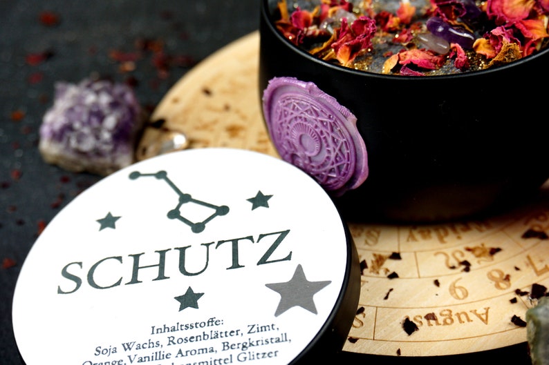 Ritual Kerze Schutz mit KristallenMagische Kerze Bergkristall Amethystbesonderes spirituelles Geschenk Bild 9