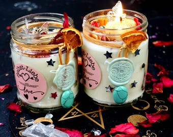 Ritual Kerze "Selbstliebe" mit Kristallen*Magische Kerze Türkis*besonderes spirituelles Geschenk*Neujahrs Kerze