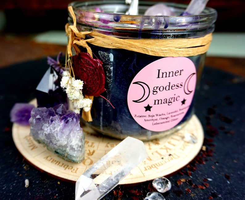 Ritual candle Inner godess Magic with crystalsMagic candle Rose Quartz Amethystspecial spiritual gift image 6