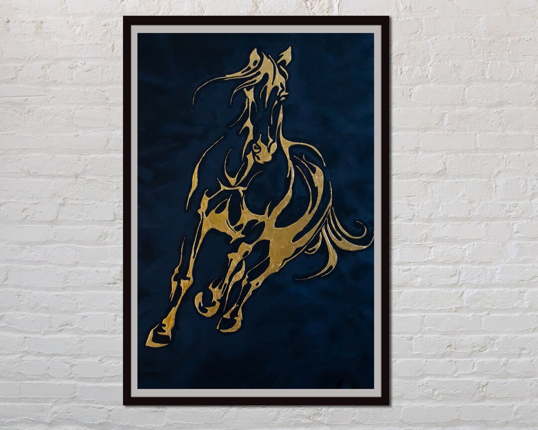 Gold Black Horse Oil Painting Decorations Oil Painting on Etsy