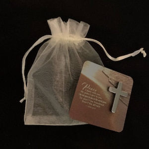 Pocket Cross! Hematite stone Cross! Comes with a bag and scripture! Great gift!