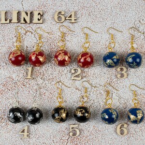 Blue, Red, Black Spherical Earrings with Gold/Silver Leaf and Golden or Silver Hooks - Unique Style made in Italy