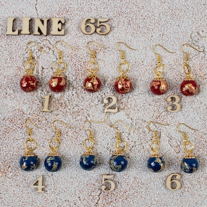 Blue, Red, Black Spherical Earrings with Gold/Silver Leaf and Golden or Silver Hooks - Unique Style made in Italy