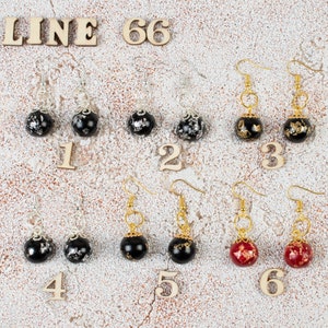 Blue, Red, Black Spherical Earrings with Gold/Silver Leaf and Golden or Silver Hooks - Unique Style made in Italy