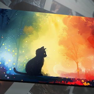 Cat Lover Playmat Cute Kitten Desk Mat Happy Kitty Lover Rainbow MTG Cat Mom PC Gaming Deskmat Gamer RPG Furry Catlfolk Tabaxi Feline Decor