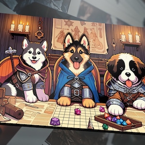 DND Cosplay Schreibtischmatte Hundeliebhaber Geschenk DND Zubehör MTG Spielmatte Schreibtischmatte Dungeons Gaming Geschenk Hunde Custom Gaming Spielmatte Trading Card Mat