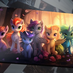 Unicorn Pony Gaming Mat Deskmat Cute Gaming Playmat Lorcana MTG Mat Cute Ponies Fantasy Playmat Anime Girl Gamer Accessories MTG Desk Mat