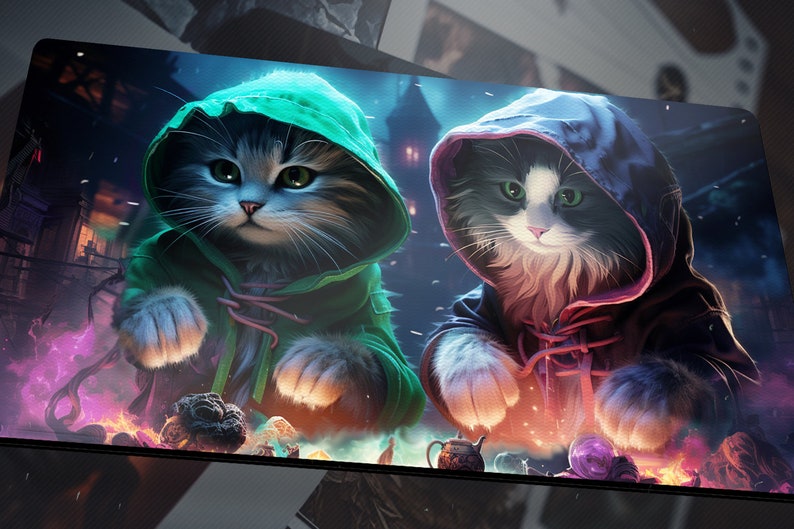 Travis's Cats Doing Magic Custom Cat Desk Mat/gaming Playmat for an