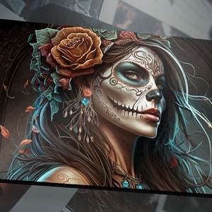 Dia De Los Muertos Schreibtischmatte Dia De La Muerta Dekormatte Magic Zone Krabbeldecke Groß Gaming Schreibtischmatte Riesen 31,5x15,5 Schreibtischmatte Kommandant Spielmatte