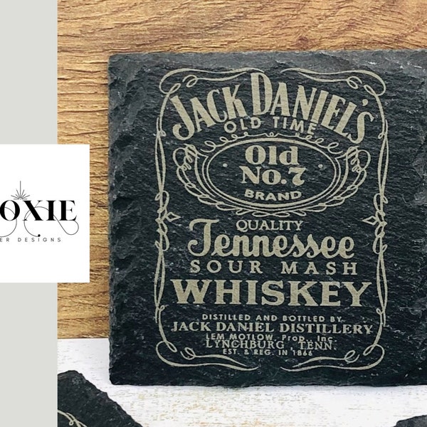 Alcohol branded slate coasters, slate coaster set, Jack Daniels coaster, Gift for her, Gift for him, Alcohol gift set, Beer coaster gifts