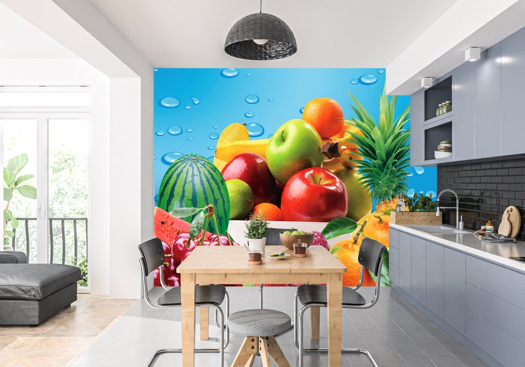 Kitchen Wallpaper Fruit Wallpaper Watercolor Wallpaper Etsy