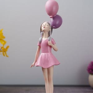 Cute Hand Painted Balloon Girl Figurine Pink & Purple - Home Decor, Kids Bedroom
