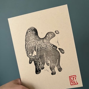 Messy Abyss - Astronaut Boston Terrier Linocut Print