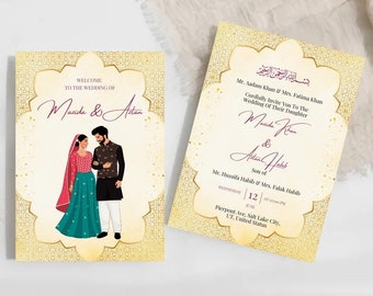 Editable Islamic Wedding Invitation Template: Customizable Digital Card (Canva)