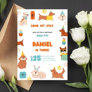 Baby-Geburtstags-Party Einladung Hund Geburtstag-editable Einladung Welpen-Party-Einladung Printable Geburtstag-Einladung Hund Paw-ty Einladung Welpe Paw-ty