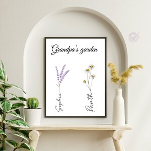 Fathers Day Personalized Gift for Grandpa Custom Flower Handprint Art for Dad with Children&#39;s Names DIY Keepsake Craft for Dad or Grandpa