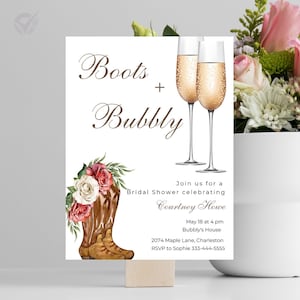 Bridal Shower Invitations Wedding Boots and Bubbly Instant Download Cowboy Cowgirl Boots Boho Bridal Shower Invitations Editable Template