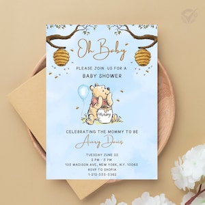 Oh Baby Welkom bij het honderd hectare bos met onze Winnie de Poeh Baby Shower Uitnodigingen Bewerkbare sjablonen Kaart Baby Shower Uitnodigingen