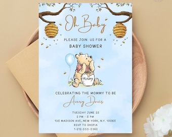 Oh Baby Welcome to the Hundred Acre Wood with Our Winnie The Pooh Baby Shower Invitations Editable Templates Card Baby Shower Invites
