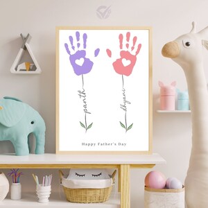Custom Fathers Day Gift Personalized Handprint Art for Dad with Children&#39;s names DIY Fathers Day Gift from Kids Baby Handprint Keepsake