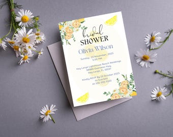 Lemon Bridal Shower Invitations: Editable Canva Template