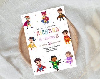Superhero Birthday Party Invitation Template (Digital Download)
