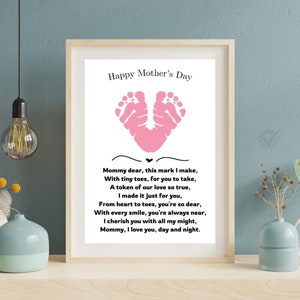 Happy Mothers Day Gift Card for Mom Flower Handprint Craft Art Printable For Mom or Grandma Birthday Handprint Gift from Kids or Grandkids