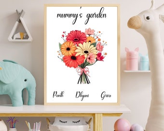 Personalized Mother's Day Handprint Art: Flower Bouquet Gift (Digital Download)