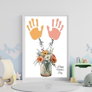 Handabdruck Blumenstrauß - Herzliche Muttertagskreationen Personalisierte Geschenke für Mama Für Sie Für Oma Handabdruck Blumenstrauß Art