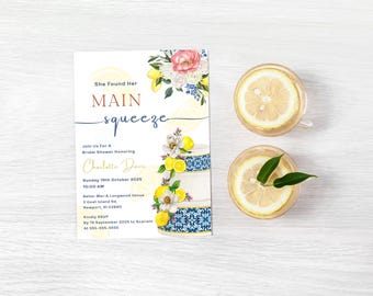 Lemon Bridal Shower Invitations, Citrus Theme (Editable Template)