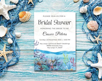 Beach Bridal Shower Invitation Template: Editable Tropical Design (5x7, Digital Download