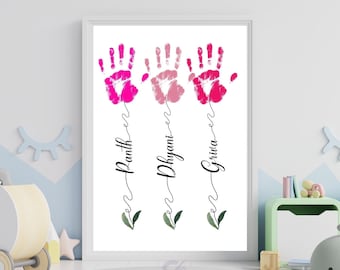 Personalized Handprint Flower Art, Custom Father's Day Gift (Digital Download)