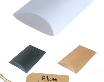 Eco Pillow Gift Boxes: Recycled Kraft, White & Black - Pack of 15