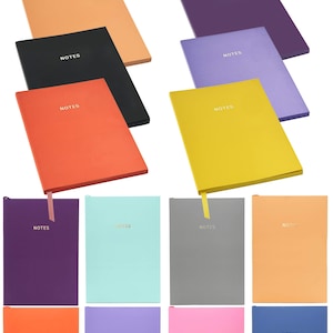 May include: A selection of A5 soft cover notebooks in a range of colours, such as orange, black, red, purple, yellow, and blue. Each notebook features the word "NOTES" on the cover.