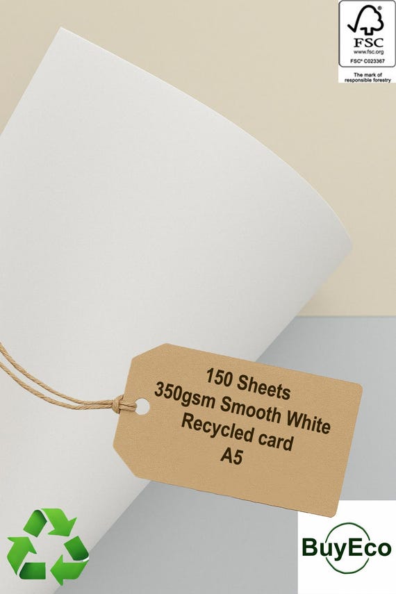 A5 350gsm Smooth White Recycled Cardstock - 150 Sheets