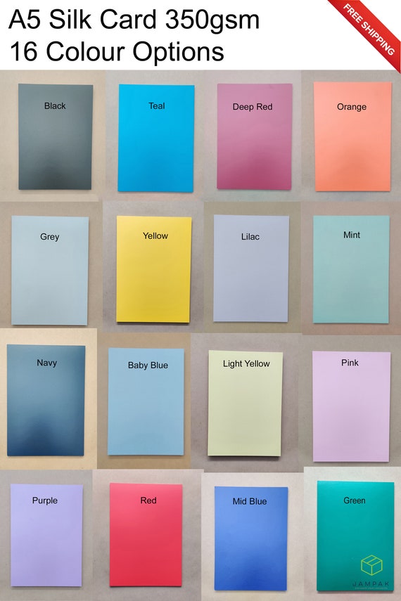 Smooth Silk Coloured Craft Gloss Card 350gsm A5 Double Sided Arts&Crafts.