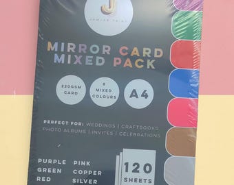 Mirror card Packs A4 120 Sheets 220gsm 8 Colours. Multiple colours LARGE PACK