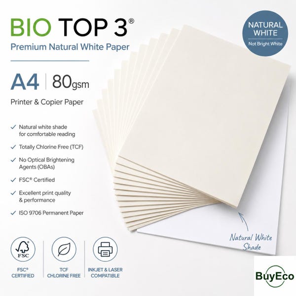 A4 80gsm Recycled Print Copier Paper – Natural colour Finish – Eco-Friendly unbleached