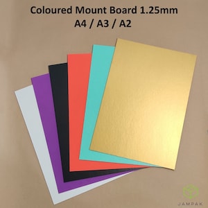 Mounting Board. RIGID 1.25MM. 10 COLOURS AVAILABLE. A3 Packs