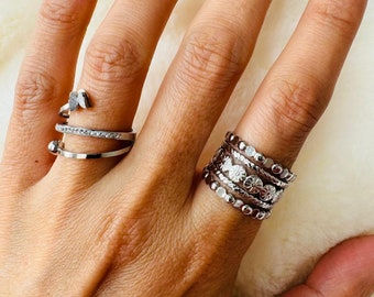 2 piezas de anillo de plata de acero inoxidable ajustable, 2 piezas de juego de anillos de plata, juego de dos anillos de plata de acero inoxidable