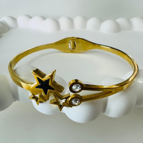 thick star beaded stainless steel gold bracelet,multi stainless steel gold bracalet,diamond beaded bracelet,retractable bracelet