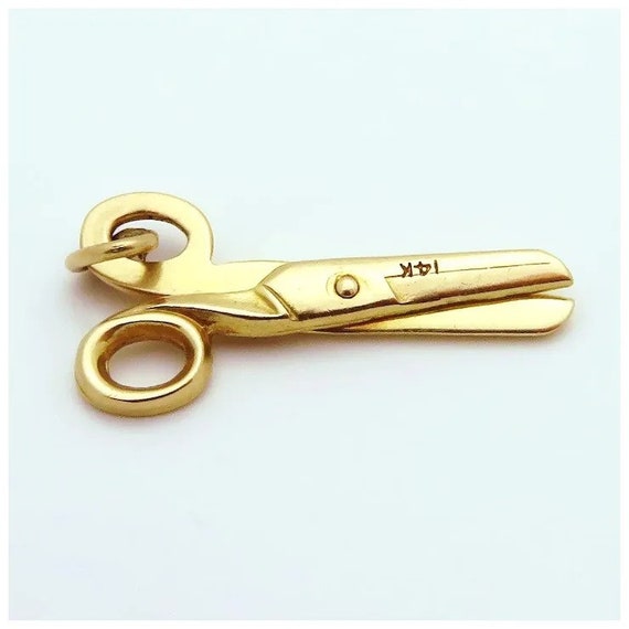Vintage 14K Yellow Gold Movable Scissors Shears Charm Gem