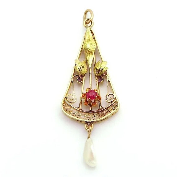 Antique 10K Gold Art Nouveau 10K Gold Ruby & Fres… - image 1